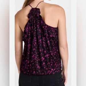 🤩 $345  Ramy Brook Black & Purple Ruffle Halter Blouse | New w/ Tags💎